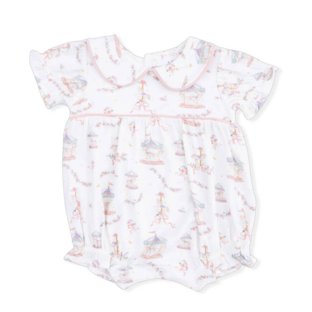 NEW ANGEL DEAR girls carousel with bows puff sleeve babydoll bubble in white